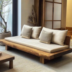 Wabi-Sabi Teak Outdoor Sofa with Low Lounge Profile and Deep Cushions