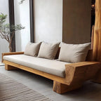 Wabi-Sabi Teak Outdoor Sofa with Low Lounge Profile and Deep Cushions
