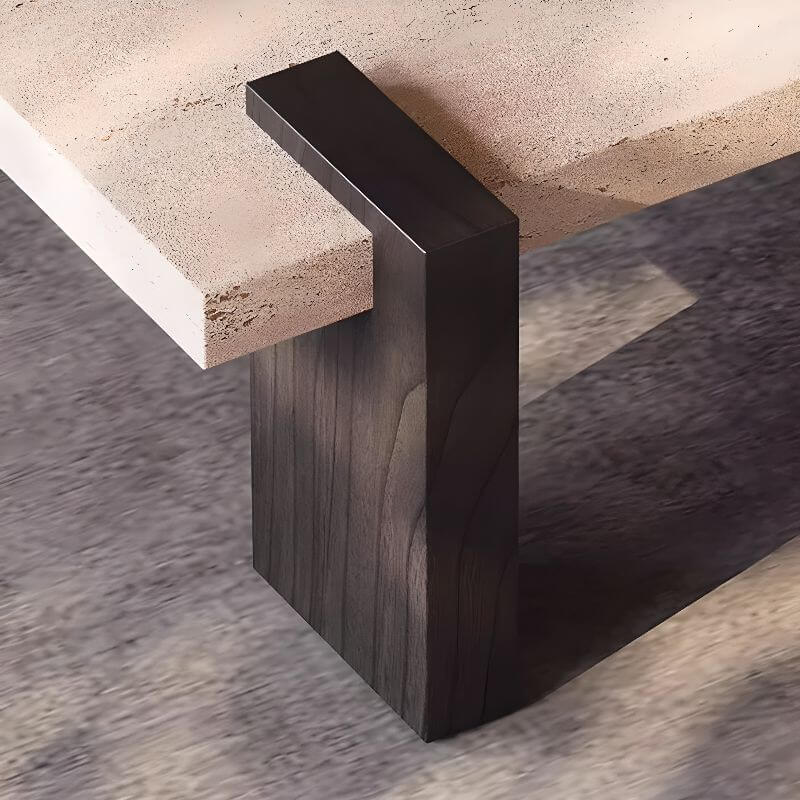 Wabi-Sabi Travertine Coffee Table with Geometric Black Legs