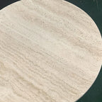 Wabi-Sabi Travertine Coffee Table with Geometric Black Legs