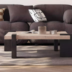 Wabi-Sabi Travertine Coffee Table with Geometric Black Legs