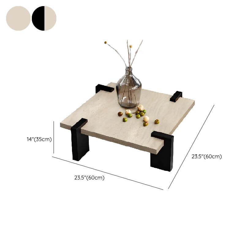 Wabi-Sabi Travertine Coffee Table with Geometric Black Legs Dimensions