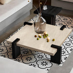 Wabi-Sabi Travertine Coffee Table with Geometric Black Legs Main Product Image