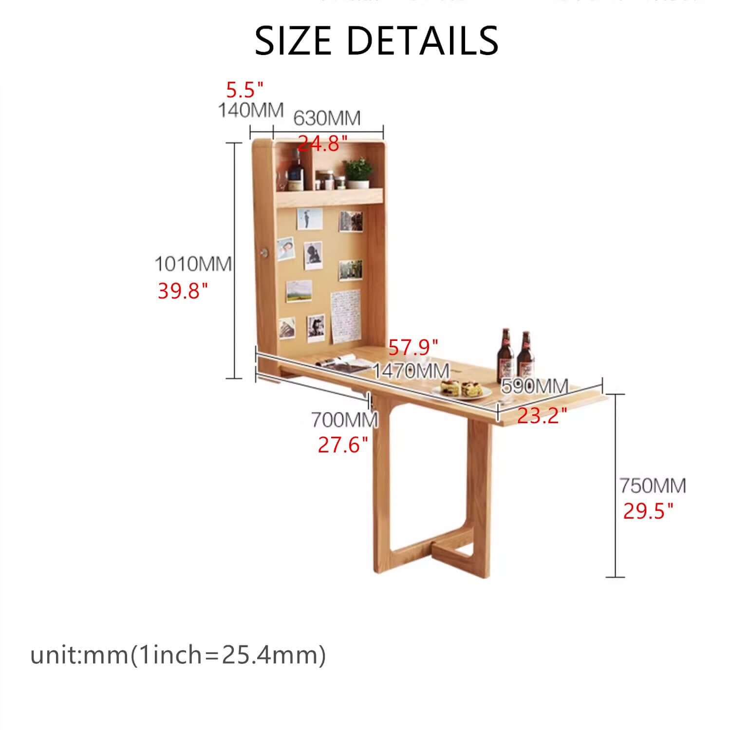 Wall Mounted Folding Desk With Oak Legs
