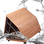 Walnut A-Frame Cat House Side Table With Magazine Rack And Wheels