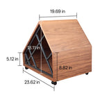 Walnut A-Frame Cat House Side Table With Magazine Rack And Wheels