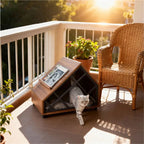 Walnut A-Frame Cat House Side Table With Magazine Rack And Wheels
