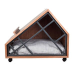 Walnut A-Frame Cat House Side Table With Magazine Rack And Wheels