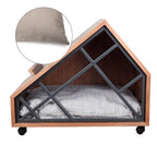 Walnut A-Frame Cat House Side Table With Magazine Rack And Wheels