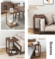 Walnut Adjustable Nightstand with Locking Wheels