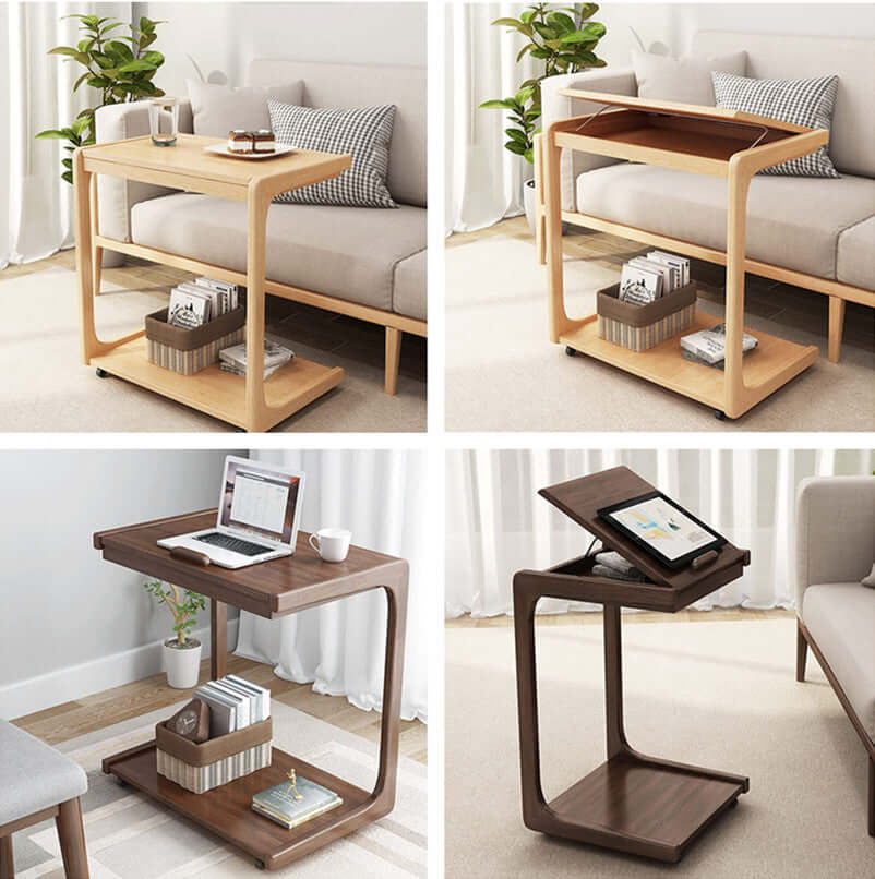 Walnut Adjustable Nightstand with Locking Wheels Main Product Image