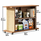 Walnut and Oak Cat Scratcher Side Table with Storage and Wheels