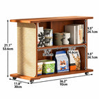 Walnut and Oak Cat Scratcher Side Table with Storage and Wheels