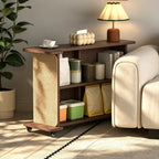 Walnut and Oak Cat Scratcher Side Table with Storage and Wheels
