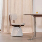 Walnut Ash Wood Vanity Stool With Swivel Base and Curved Linen Seat