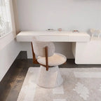 Walnut Ash Wood Vanity Stool With Swivel Base and Curved Linen Seat