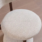 Walnut Ash Wood Vanity Stool With Swivel Base and Curved Linen Seat