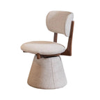 Walnut Ash Wood Vanity Stool With Swivel Base and Curved Linen Seat