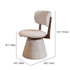 Walnut Ash Wood Vanity Stool With Swivel Base and Curved Linen Seat Dimensions