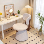 Walnut Ash Wood Vanity Stool With Swivel Base and Curved Linen Seat Main Product Image