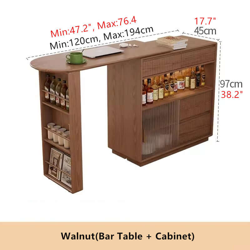 Walnut Bar Table + Cabinet With 360-Degree Rotation
