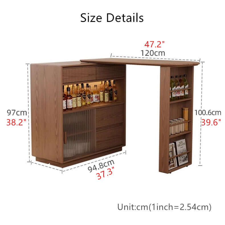 Walnut Bar Table + Cabinet With 360-Degree Rotation
