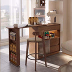 Walnut Bar Table + Cabinet With 360-Degree Rotation