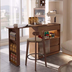 Walnut Bar Table + Cabinet With 360-Degree Rotation