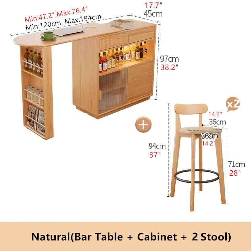 Walnut Bar Table + Cabinet With 360-Degree Rotation