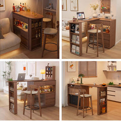 Walnut Bar Table + Cabinet With 360-Degree Rotation Main Product Image