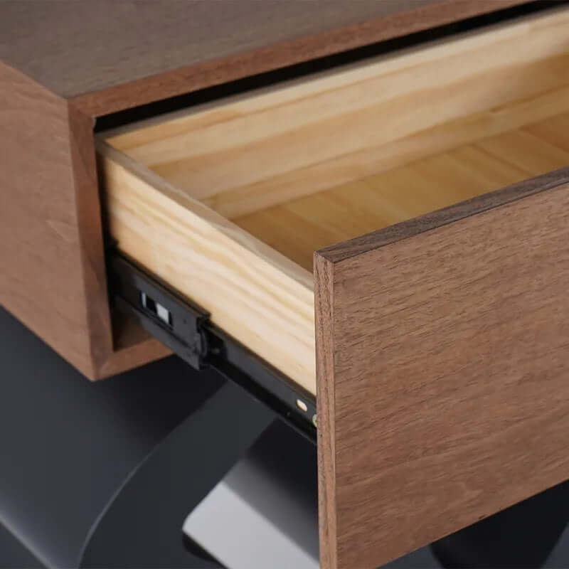 Walnut & Black Console Table With Curved Bottom Shelf