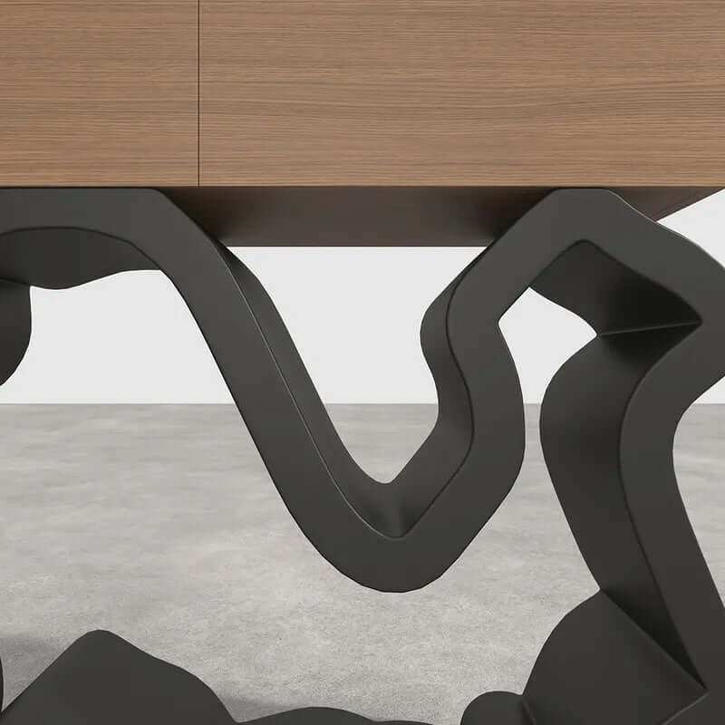 Walnut & Black Console Table With Curved Bottom Shelf