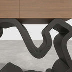 Walnut & Black Console Table With Curved Bottom Shelf