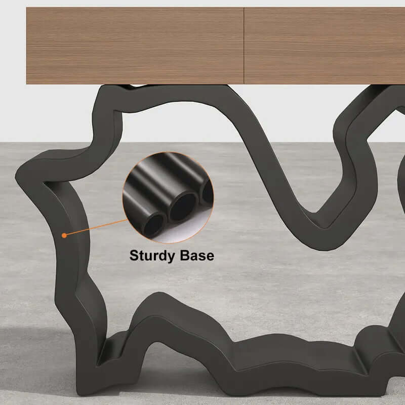 Walnut & Black Console Table With Curved Bottom Shelf