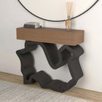 Walnut & Black Console Table With Curved Bottom Shelf