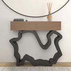 Walnut & Black Console Table With Curved Bottom Shelf Main Product Image