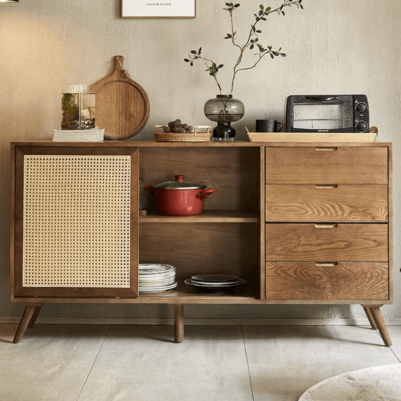 Walnut Cane Credenza with Storage Shelves & Drawers Zweitbild
