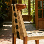 Walnut Contrast Rope Dining Chair with Woven Back and Ergonomic Angle
