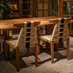 Walnut Contrast Rope Dining Chair with Woven Back and Ergonomic Angle