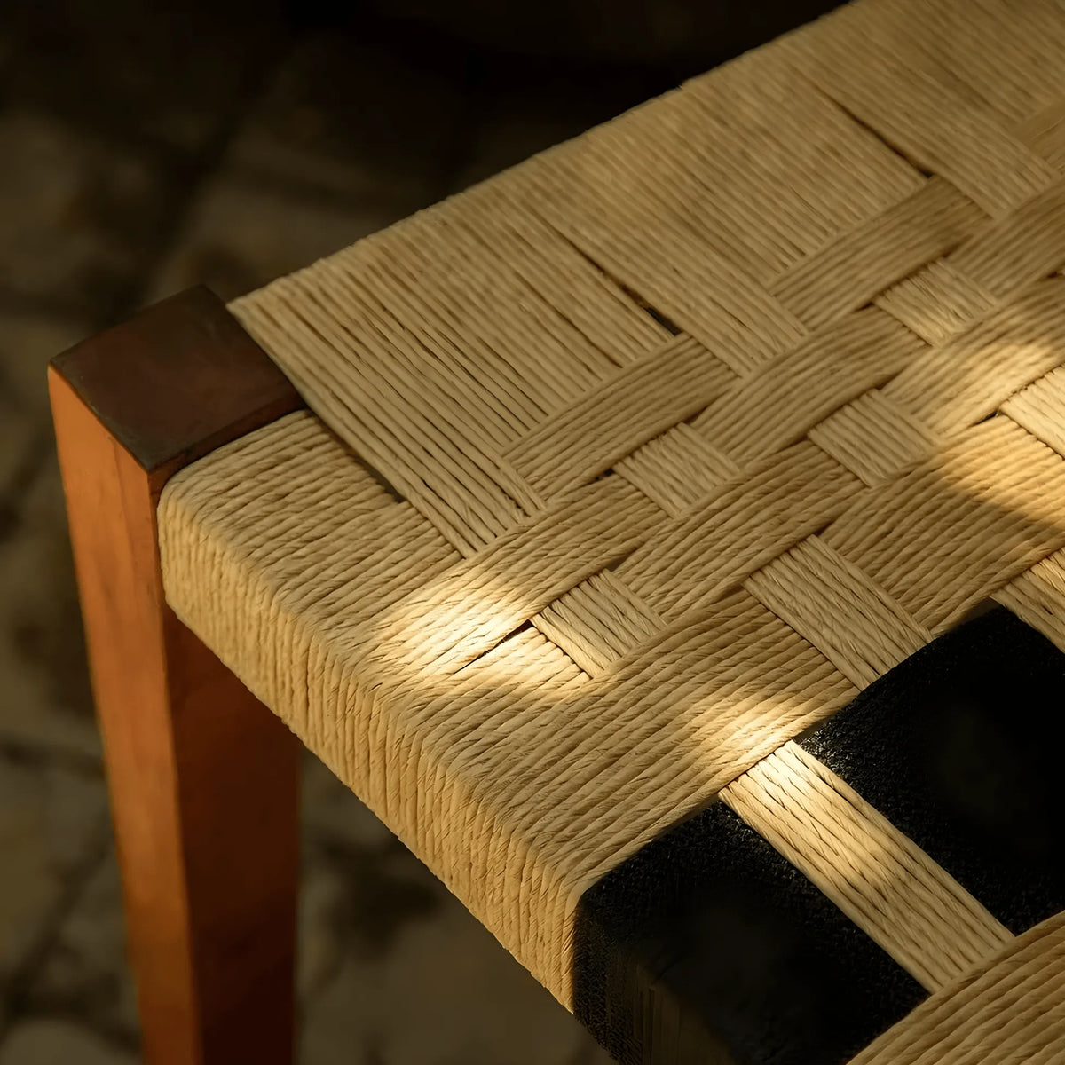 Walnut Contrast Rope Dining Chair with Woven Back and Ergonomic Angle