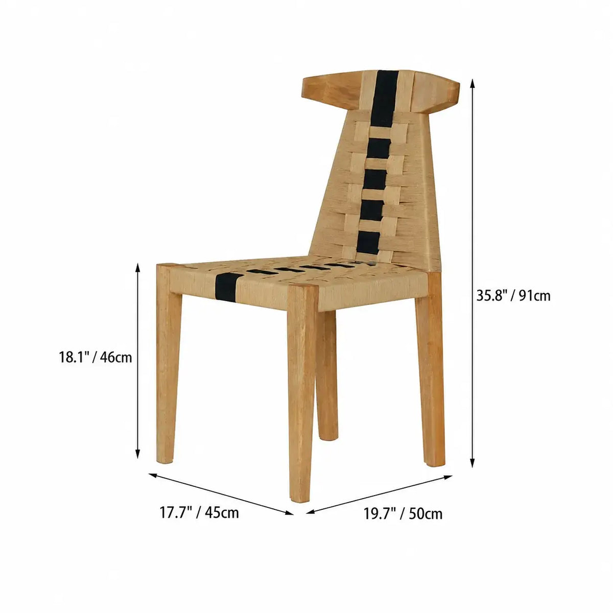 Walnut Contrast Rope Dining Chair with Woven Back and Ergonomic Angle Dimensions