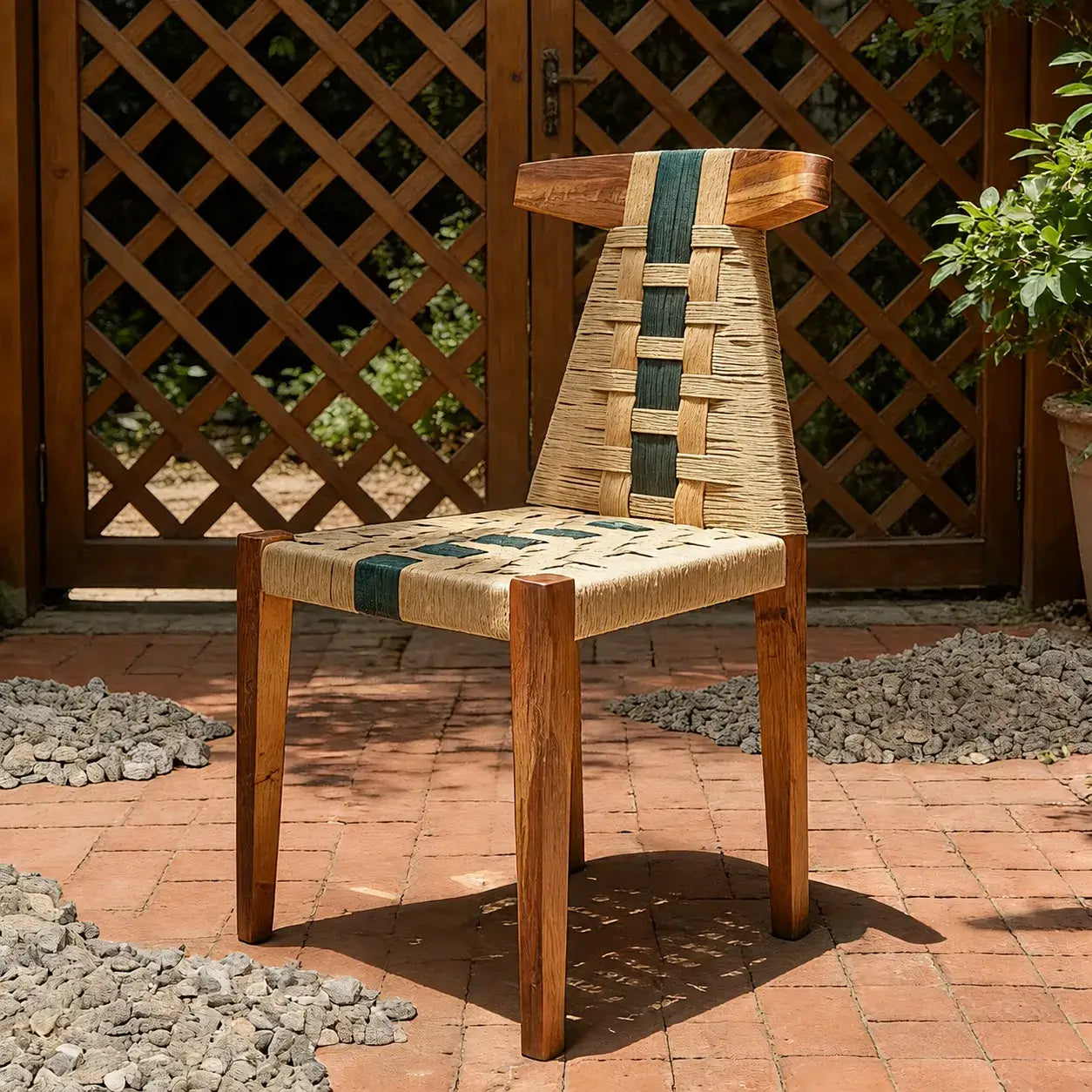 Walnut Contrast Rope Dining Chair with Woven Back and Ergonomic Angle Main Product Image