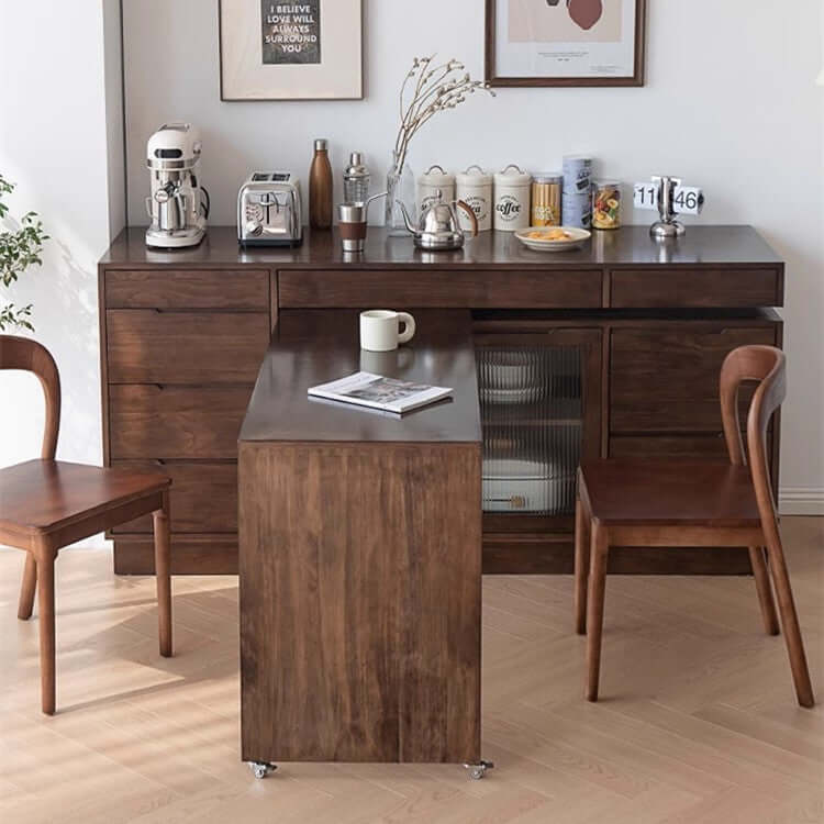 Walnut Convertible Sideboard With Rotating Tabletop