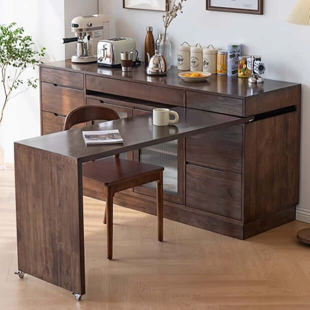 Walnut Convertible Sideboard With Rotating Tabletop Main image