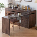Walnut Convertible Sideboard With Rotating Tabletop