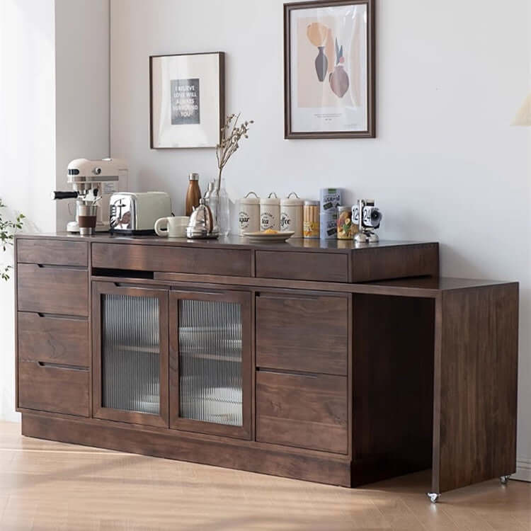 Walnut Convertible Sideboard With Rotating Tabletop
