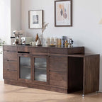 Walnut Convertible Sideboard With Rotating Tabletop