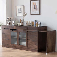 Walnut Convertible Sideboard With Rotating Tabletop