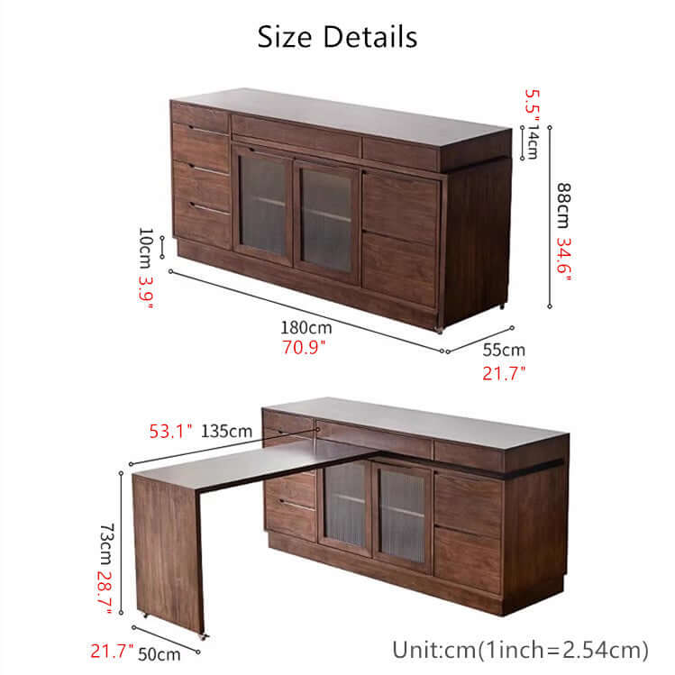 Walnut Convertible Sideboard With Rotating Tabletop