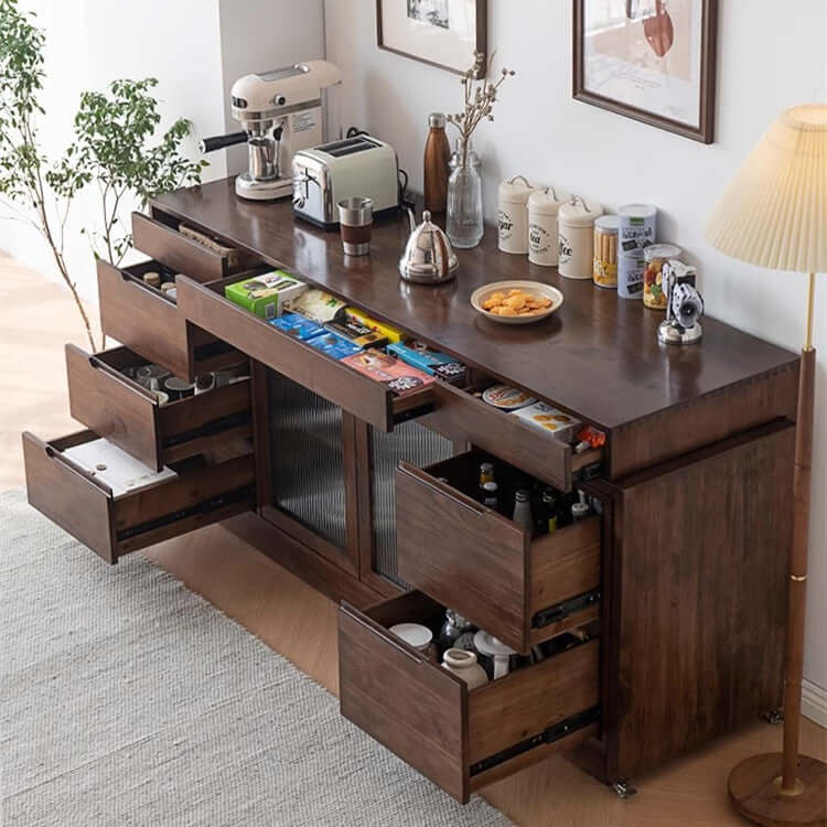 Walnut Convertible Sideboard With Rotating Tabletop